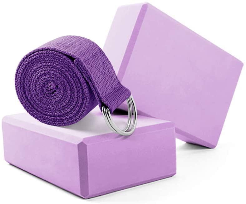 Yoga Blocks & Strap Set with High-Density Foam Bricks (2-Pack)