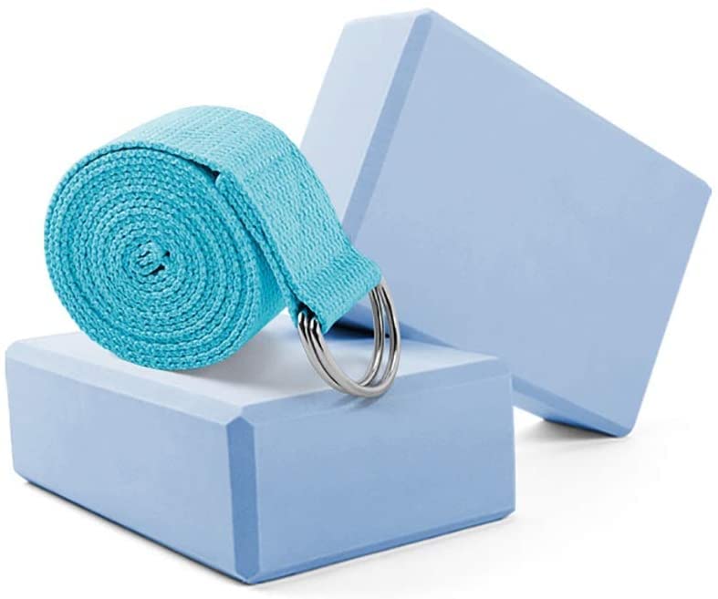 Yoga Blocks & Strap Set with High-Density Foam Bricks (2-Pack)