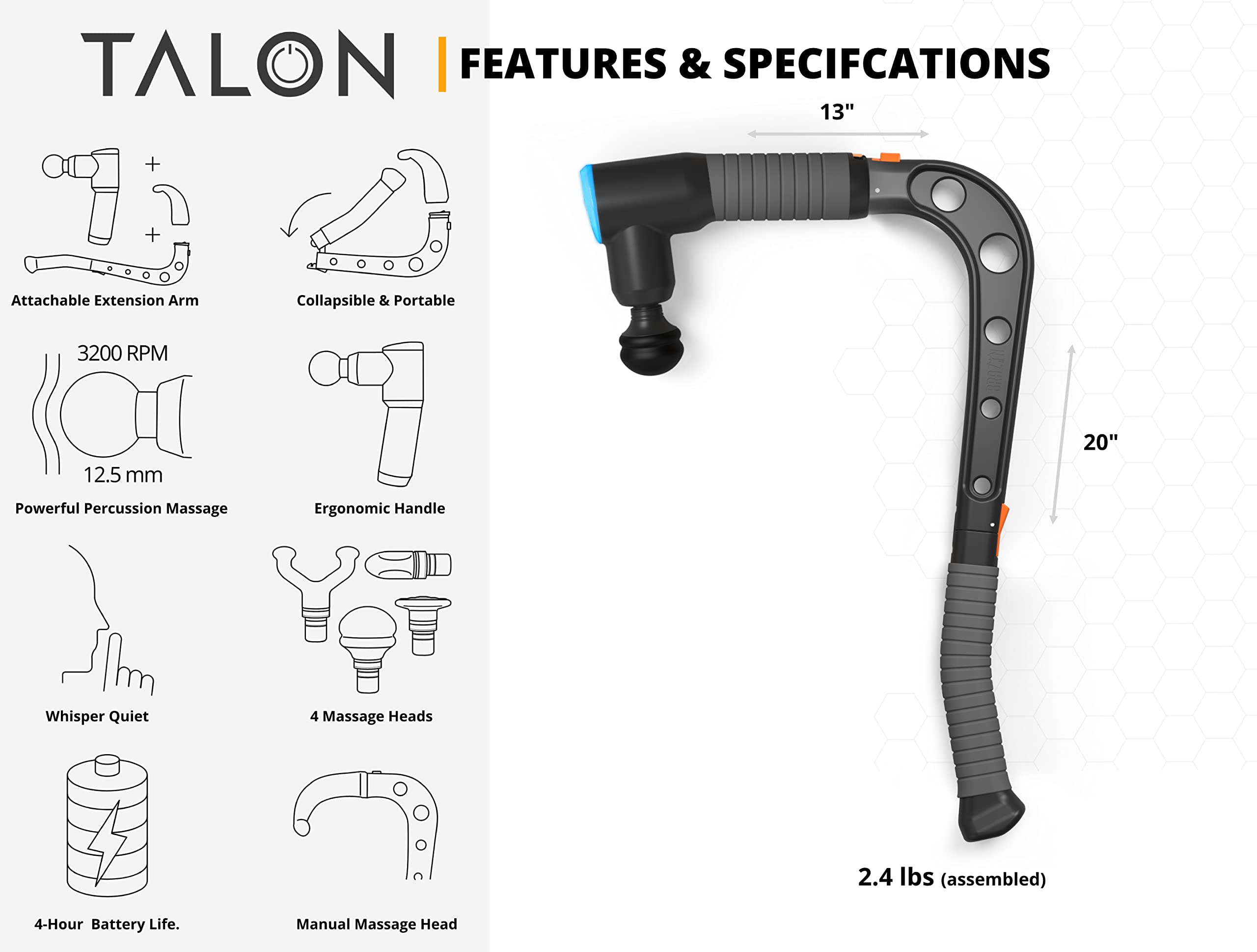 Percussion Massage Gun Set with Massage Cane & Holder System